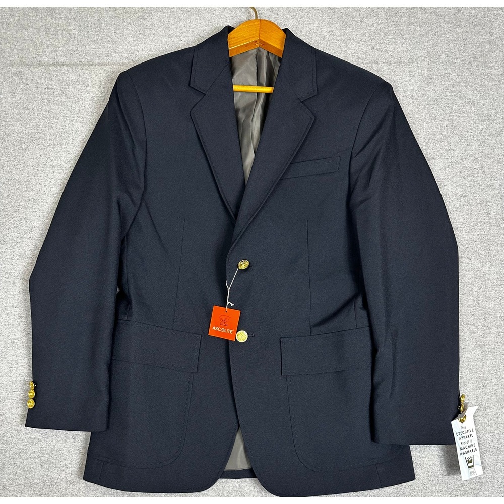 NWT Executive Apparel Ultraluxe Blazer 36R Navy Machine Washable Gold Buttons